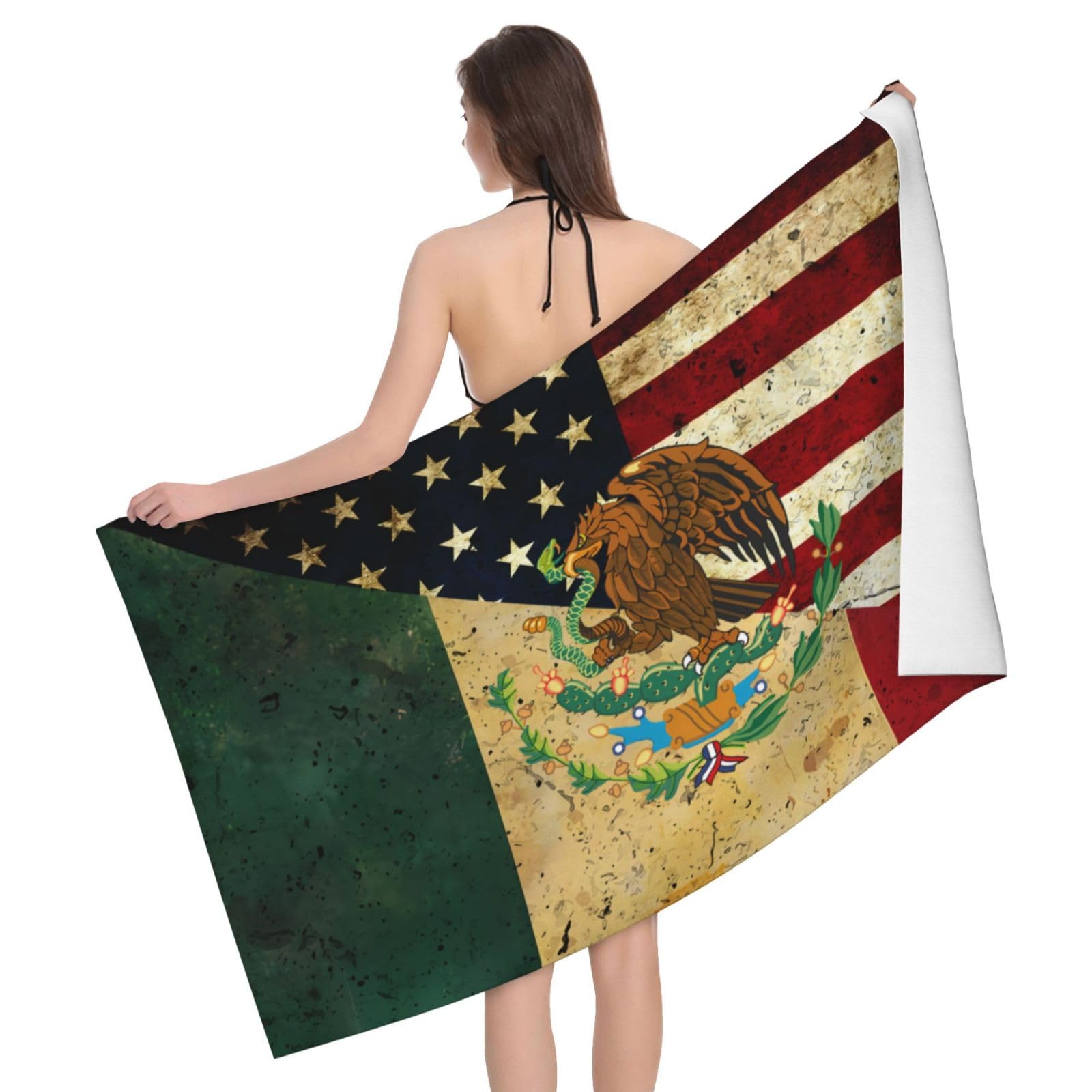 HLBSDM Microfiber Mexico USA Friendship Flag Beach Towel Quick Dry Soft Sand Free Beach Towels for Pool Swim Beach Lightweight Thin Towels