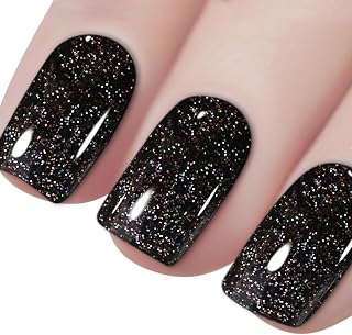 Vishine 16ML Gel Nail Polish 1Pcs Glitter Black Color Gel Polish Long-Lasting Nails Gel Soak Off Fall Gel Nail Polish Nail Art Manicure Salon at Home, 0.54OZ L045
