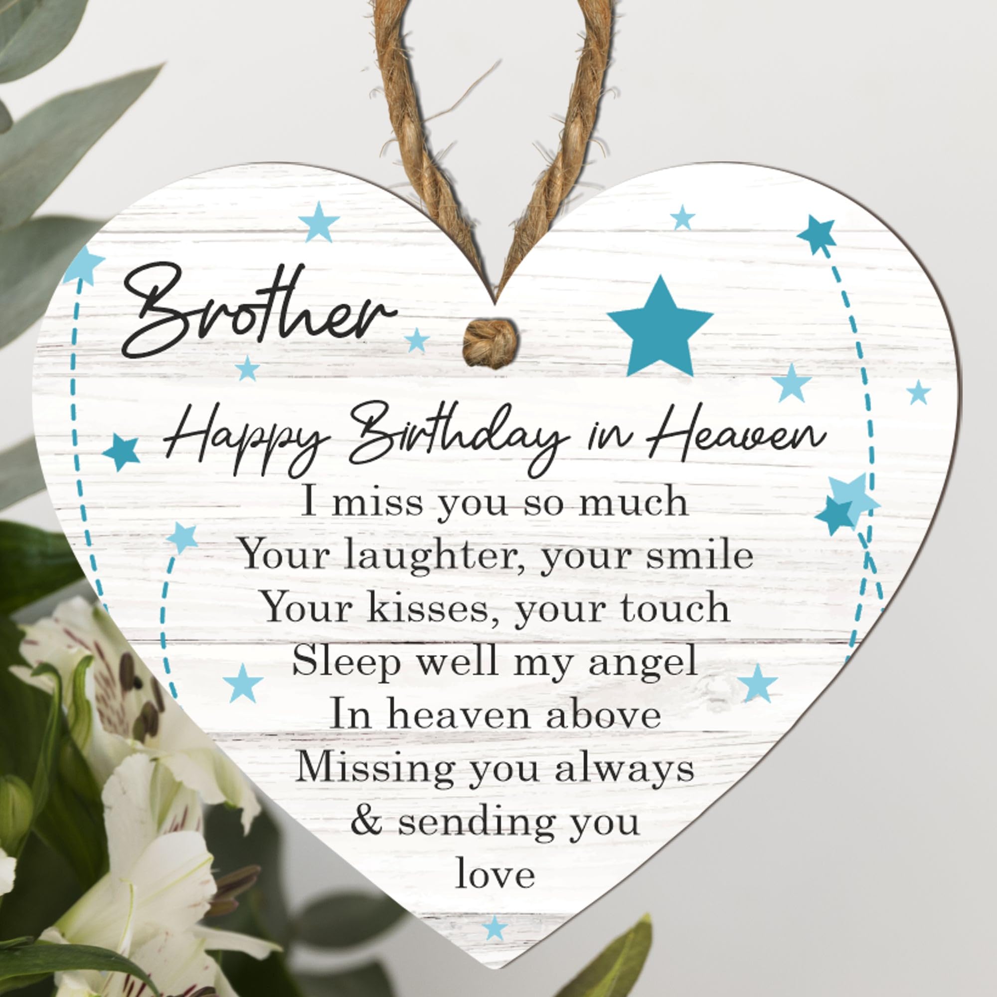 Memorial Heart Plaque – Custom Tribute for Dad, Mum, Boyfriend, Brother, Grandad, Husband, Son, Stepdad, Uncle – ‘Happy Birthday in Heaven’ Remembrance Gift (Brother, Large: 23 cm (H) × 20 cm (W))
