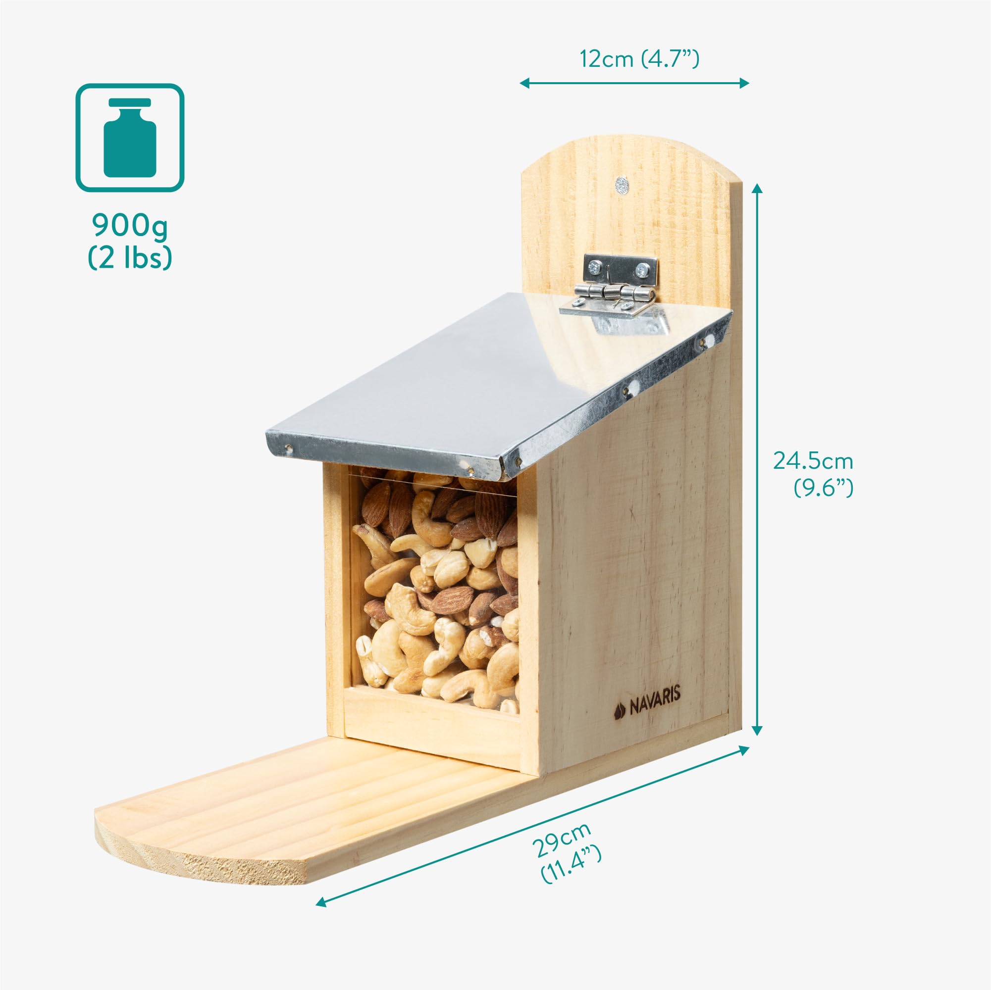 Navaris Casa Mangiatoia per Scoiattoli - Casetta per Mangime Scoiattolo da Appendere - Rifugio per Giardino in Legno Tetto in Metallo - 12x29x24,5cm