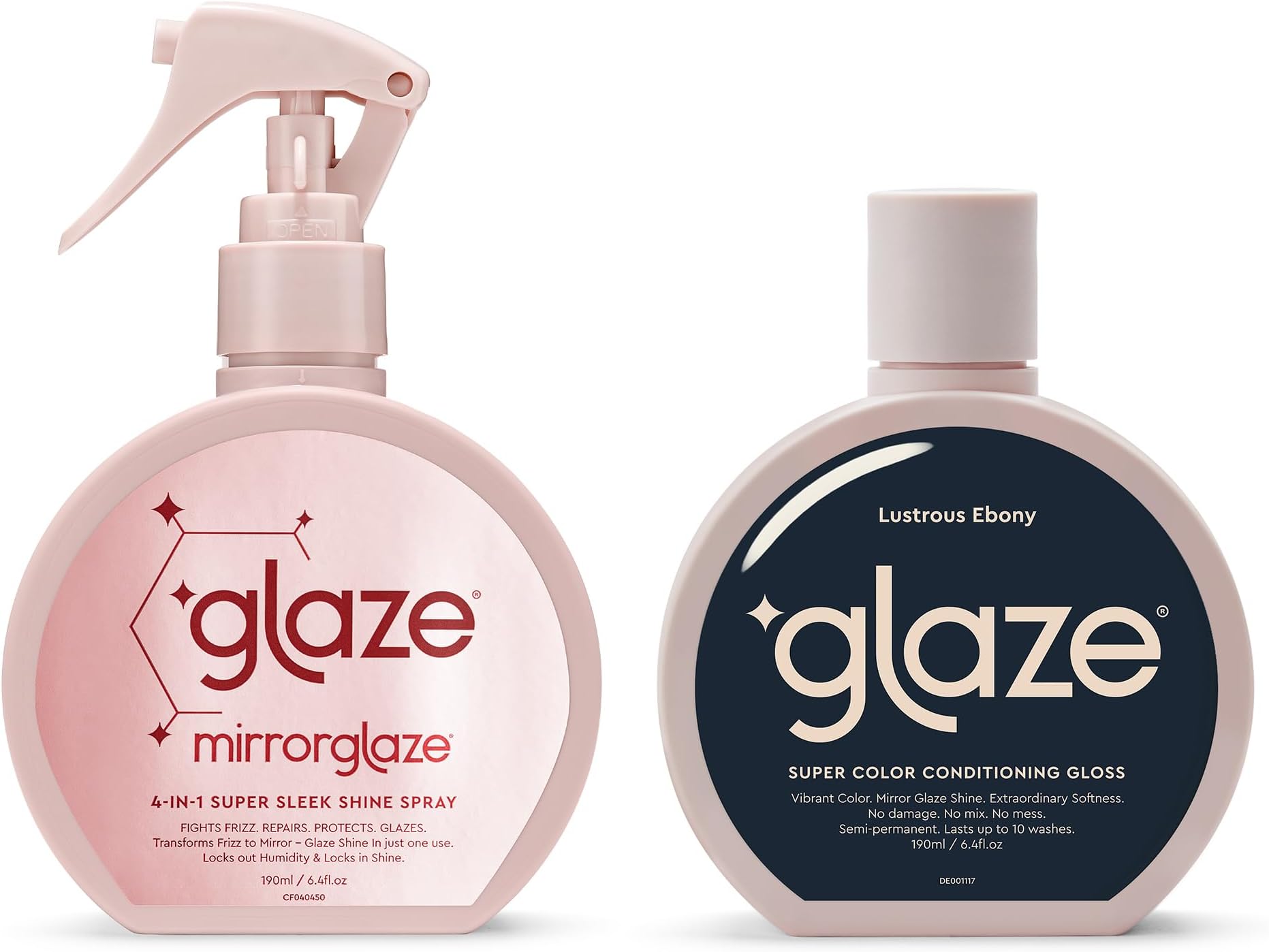 Glaze Hair Shine Bundle – Super Gloss Lustrous Ebony Color Conditioning Gloss & Mirror Glaze 4-in-1 Super Sleek Shine Spray – For Dark Brown & Black Hair