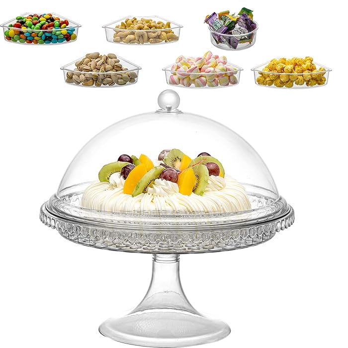 Buy Cedilis Acrylic Cake Stand with Dome Cover, 13inch Clear Cake Plate Stand with 6 Divided