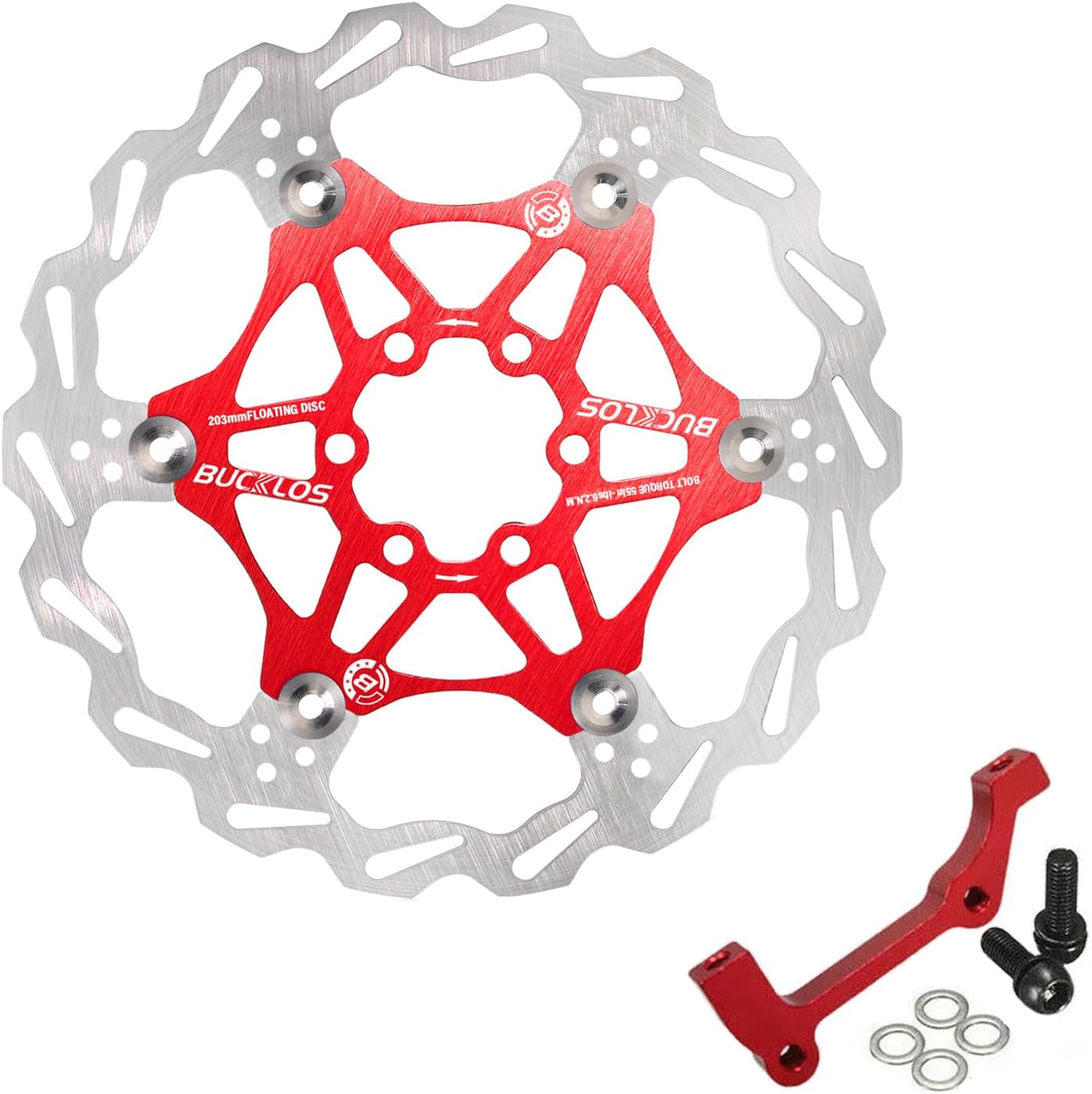 BUCKLOS Red is Front 203mm Disc Brake Caliper Mount Adapter Gear Parts Accessories with 203mm Floating Disc Brake Rotor with 6 Bolts
