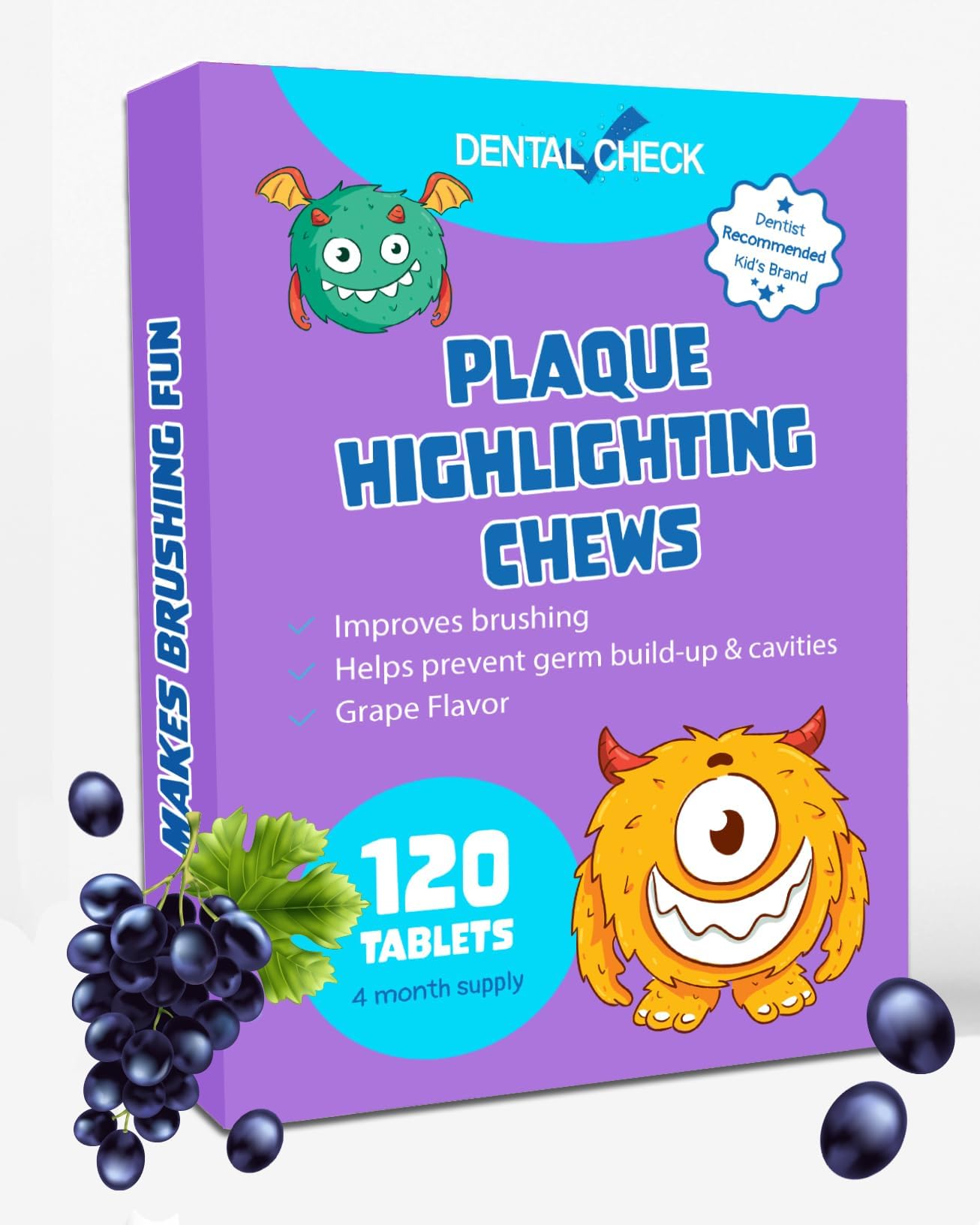 Plaque/Dental Disclosing Tablets, A Teeth Coloring Tablets Plaque Finder Solution to Effectively Remove Plaque and Tartar Buildup, Improves Oral Care (Grape Flavor - 120 Pack)