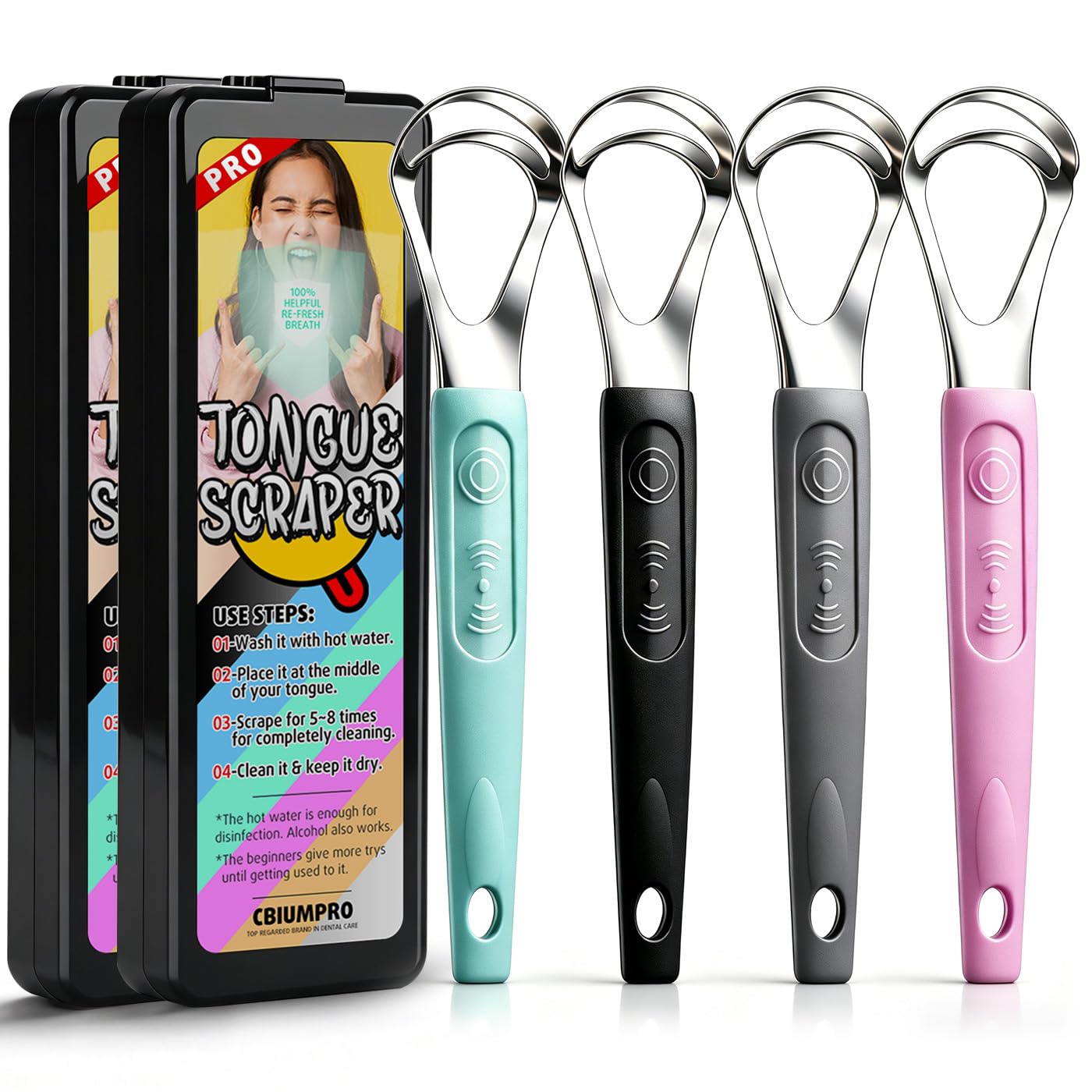 Tongue Scraper Bad Breath Removal Stainless Steel Travel Case For Kids And Adults Ages 7 Plus Gently Removes Odor Causing Buildup