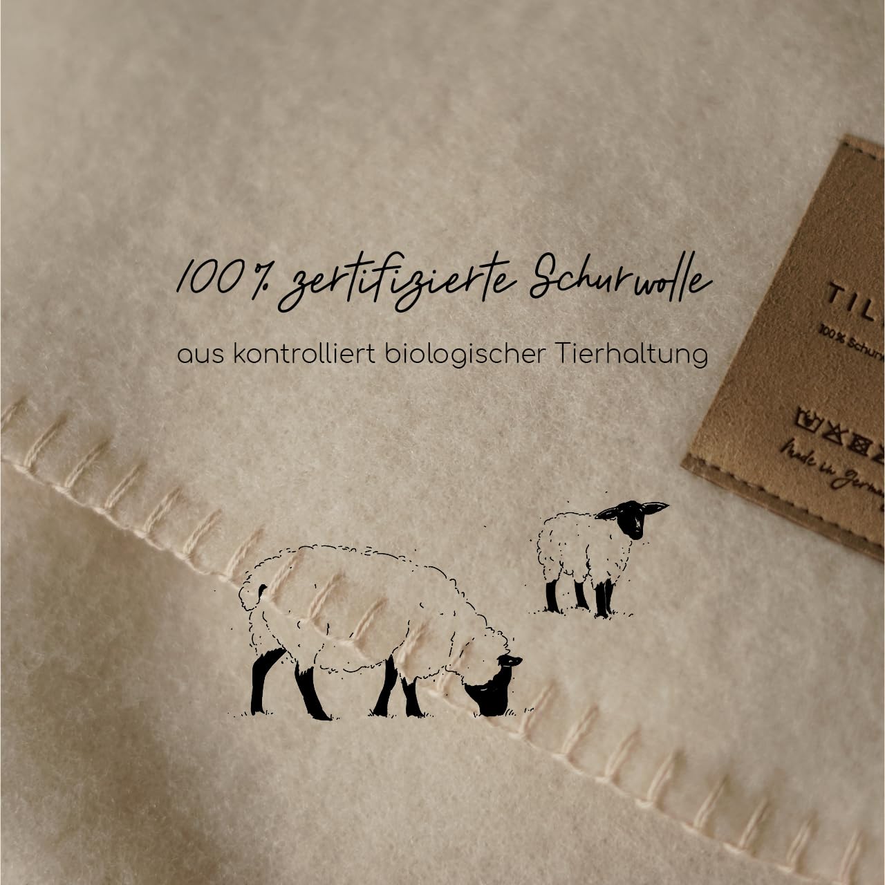 Ganzjahres Wolldecke aus 100% Bio-Schurwolle | kühlt im Sommer & wärmt im Winter | robust & temperaturausgleichend | Made in Germany | 150x200 cm | Cremeweiß