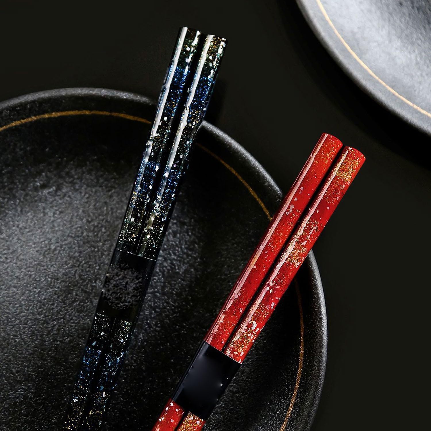 Baguettes pour débutants, Baguettes en métal, Baguettes japonaises Faites à la Main, Motif Ciel étoilé, Ensemble de Baguettes pour la Maison