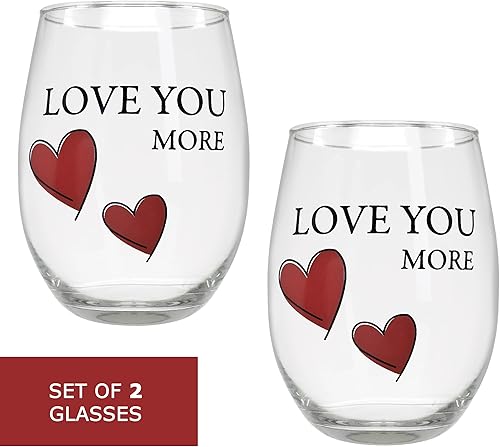 Miniatura 5 de BANBERRY DESIGNS Lover's - Juego de copas de vino  Love You More  Juego de 2 copas de vino sin tallo con corazones decorativos  Mr. & Mrs.  His and