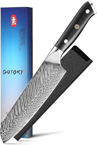 Cuchillo Santoku de 7 pulgadas, cuchillos japoneses AUS-10 de cocina de acero Damasco con diseño de mango ergonómico