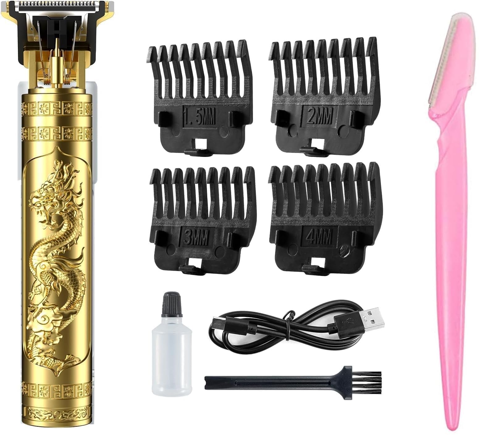 New T-9 2025 Trimmer Men Professional Cordless Hair Clipper Dragon And Buddha Style, Rechargeable Trimmer For Beard, Hairs, Moustache & Face, Electric T Blade Zero Gapped Shaving Machine (Gold) With Women Reusable Face Razor-image-31