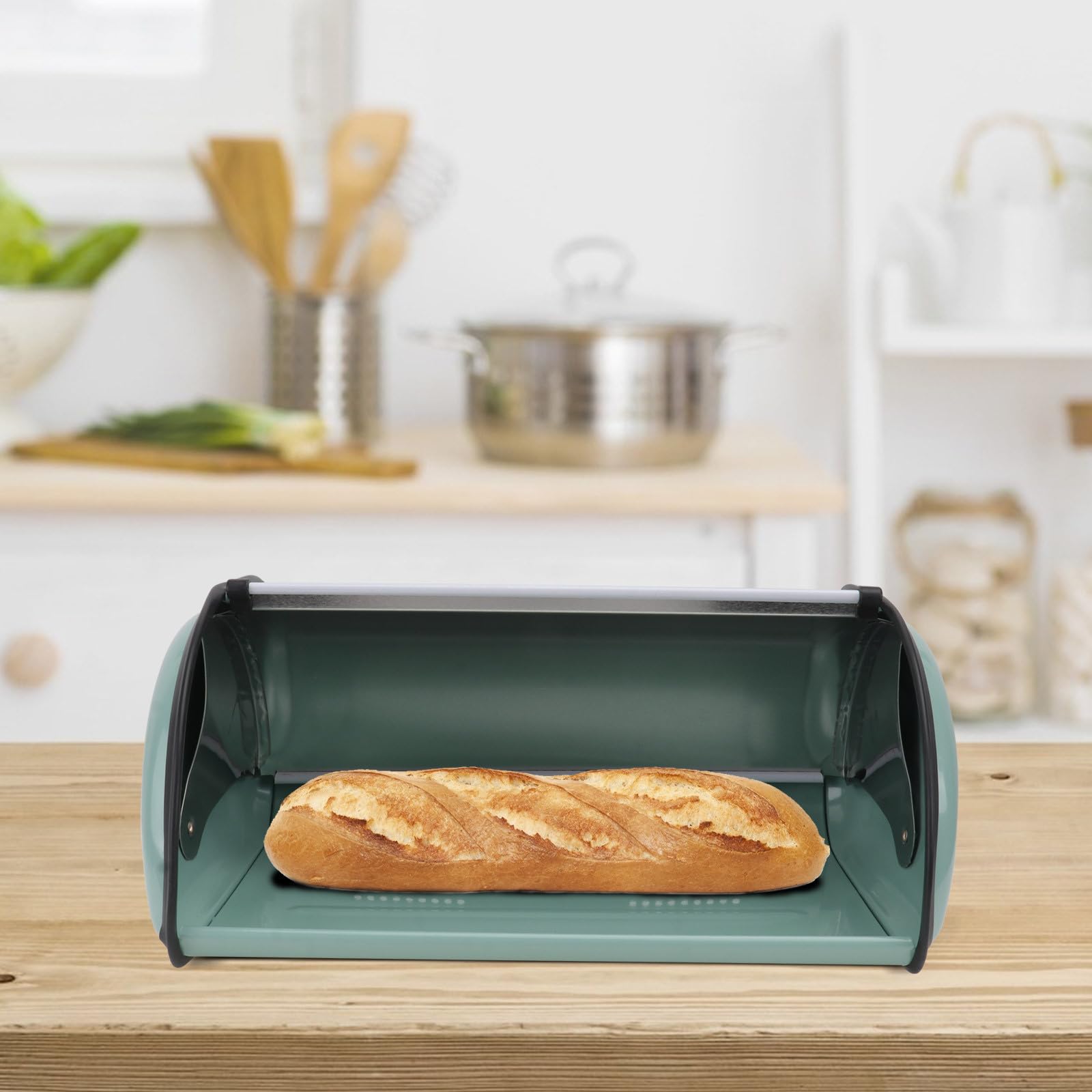 Gadpiparty Caja de Pan de Metal Azul para Almacenar Snacks y Frutas
