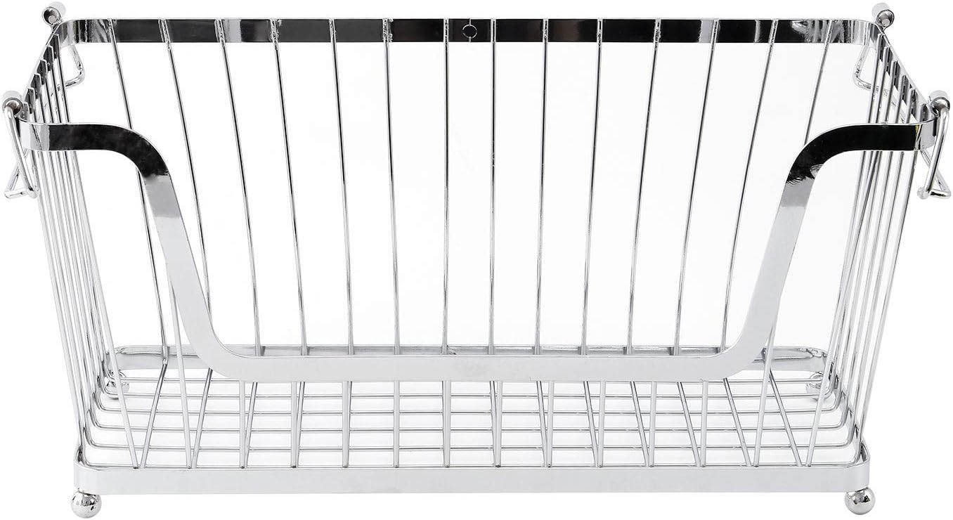 Greenfields® 2 Pack Silver Multi-Purpose Stackable Storage Wire Basket Stacking Shelves Fruit Vegetable Kitchen Bathroom Rack Stand Organiser With Handles