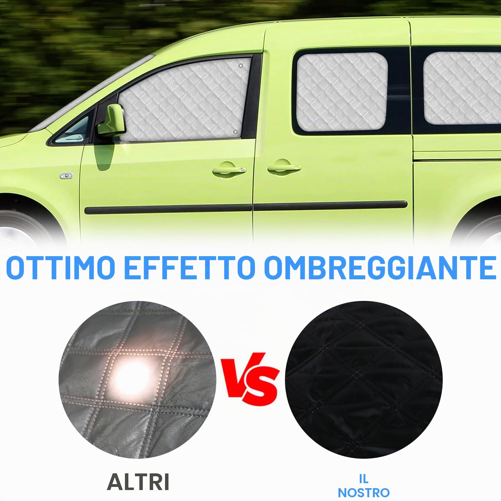 Roadtime Parasole per parabrezza auto adatto per Caddy Life Tramper 04-19,8pcs tappetini termici per cabina,Tenda parasole anteriore, parabrezza interno Occultazione, protezione UV, pieghevole | Roadtime Parasole interno per parabrezza, set di tende termi
