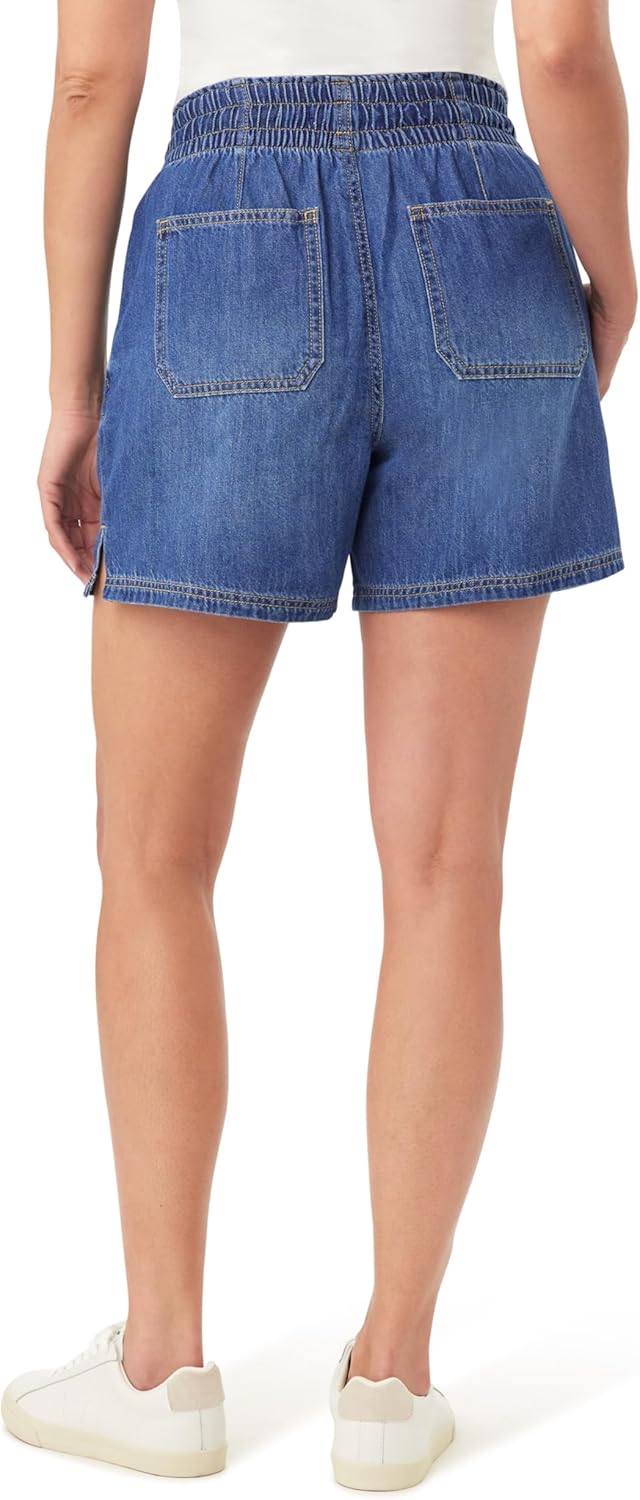 kensie Jeans Shorts for Women 5-Inch High Rise Elastic Tie Front Shorts, Sizes Small to X-Large