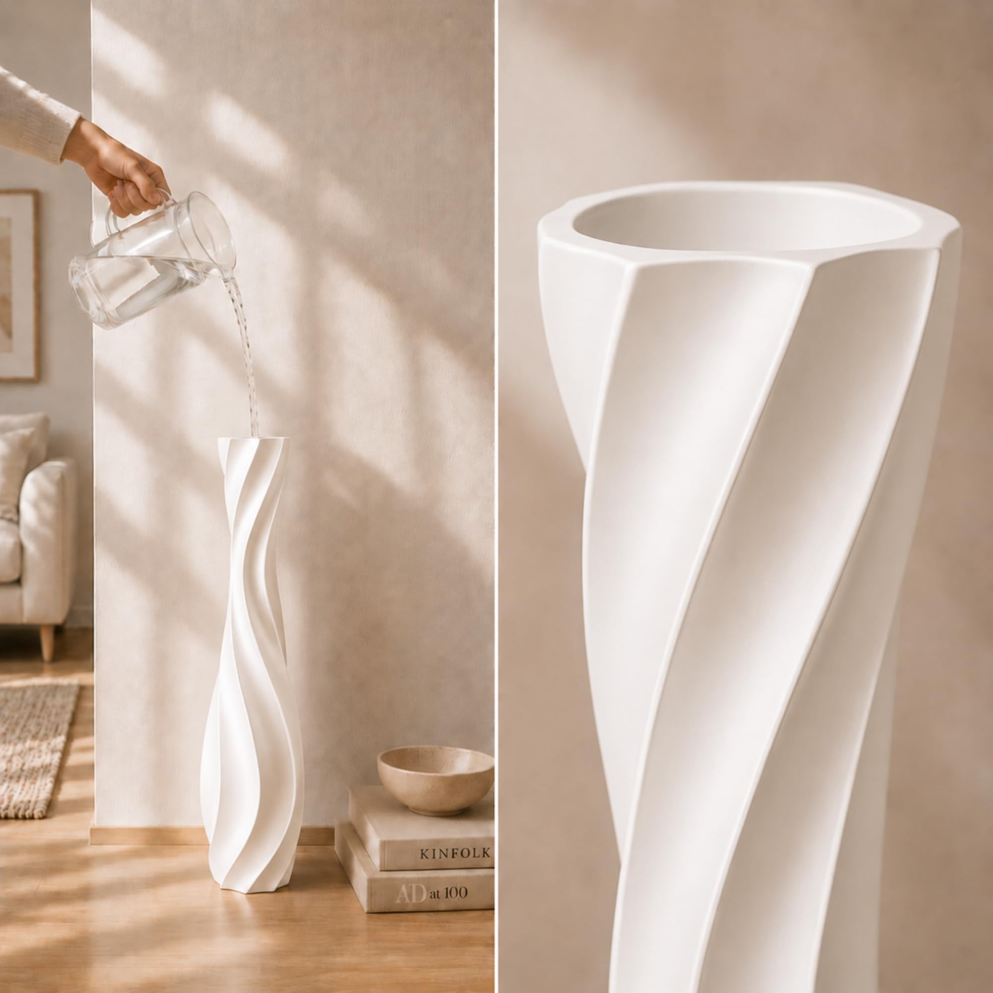 Leewadee Grande Vaso da Terra 65 cm Poliresina per Pampas & Fiori Secchi | Vaso deco per il soggiorno: impermeabile per fiori freschi, ideale per Pampas & rami, effetto ceramica ma più resistente