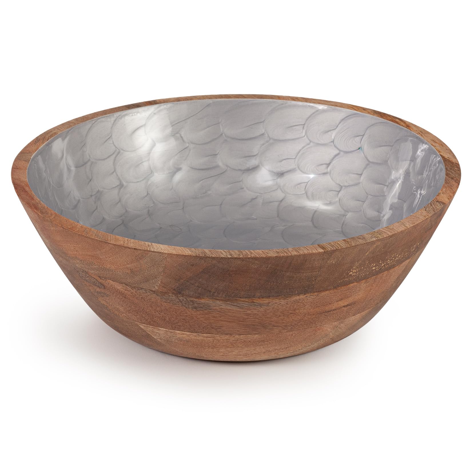 woodluv Large Fruit Salad Bowl 30cm, Acacia Wooden Bread Basket, for Kitchen or Table Centrepiece Decoration, Serving Bowls, Grey