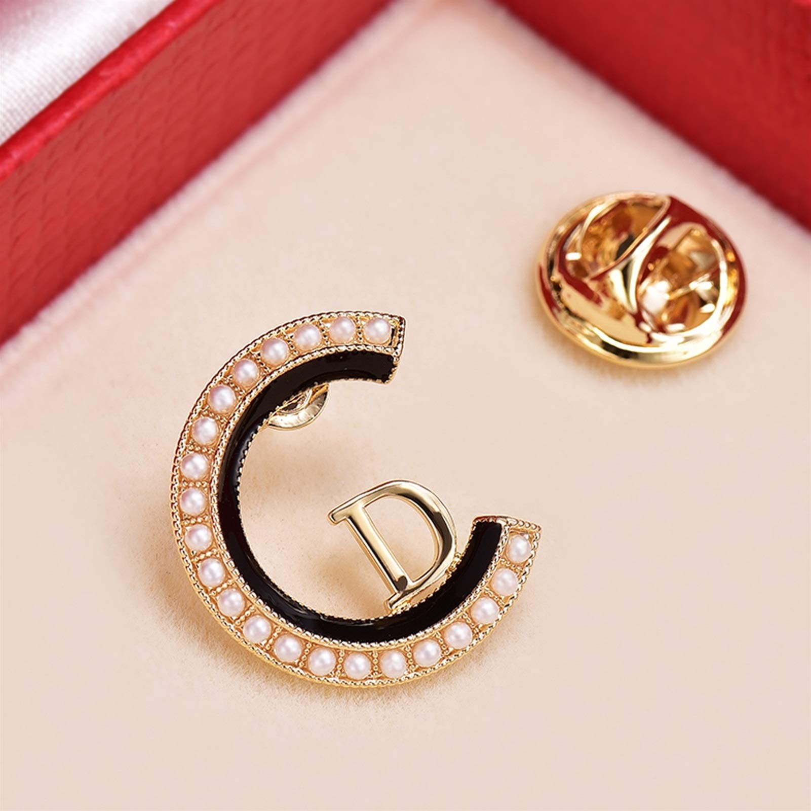 Brooche Pines for Mujeres, elegante Pin de broche letra la perla, for el cuello tela Decoración Regalos fiesta bodas, dorado □ Soltero Alfileres