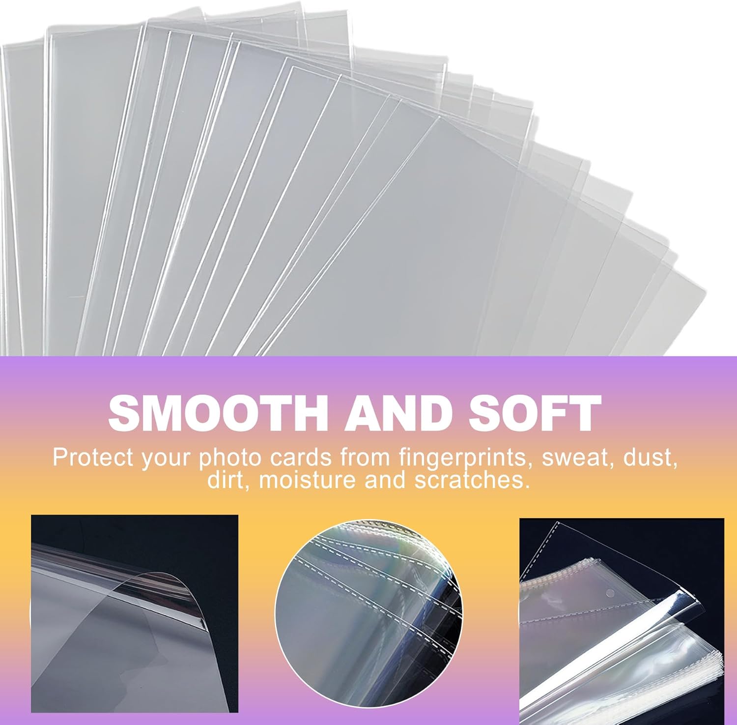 100 Pcs 59x90mm Clear Card Sleeves, Acid-Free PVC-Free Photocard Protectors for Trading Cards Collection, Standard Trading Card Album Pages Size