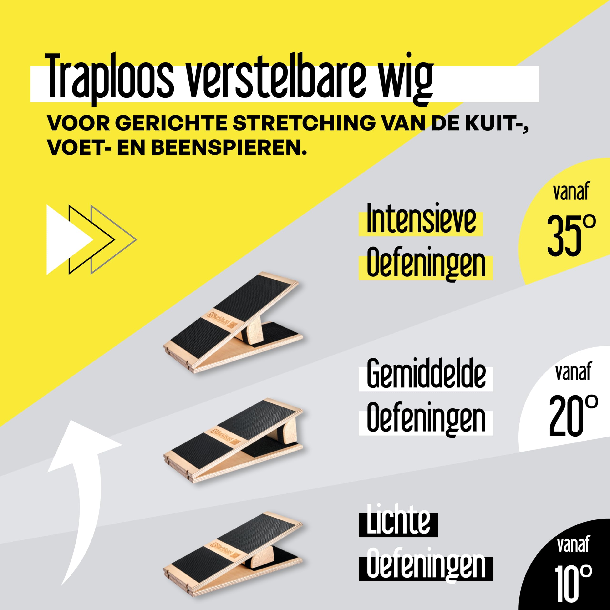 BlackBoard® The Wedge – skos do treningu stóp z drewna i gumy – bezstopniowa regulacja do 35 stopni do treningu równowagi i ruchliwości – trenażer łydki Slant Board do sprzętu sportowego w domu