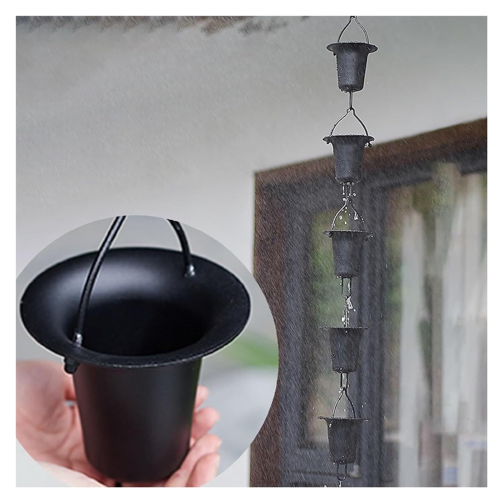 Chaîne de pluie de rechange robuste avec coupelles au design épuré
