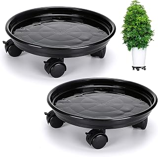 Skelang 2 Pack 11.8" Plant Pallet Caddy Stand with Lock Wheels, Round Flower Pot, Planter Trolley Casters, Moving Plant Pot Saucer