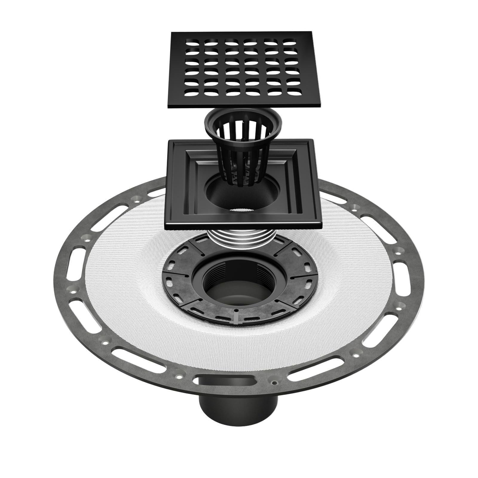 Photo 1 of **MISSING GRATE**Fibetter 4 Inch Shower Drain Compatible with Schluter Kerdi System, Bonding Drain with PVC Bonding Flange for Schluter Shower Kit, Diamond Pattern Grate (Black)