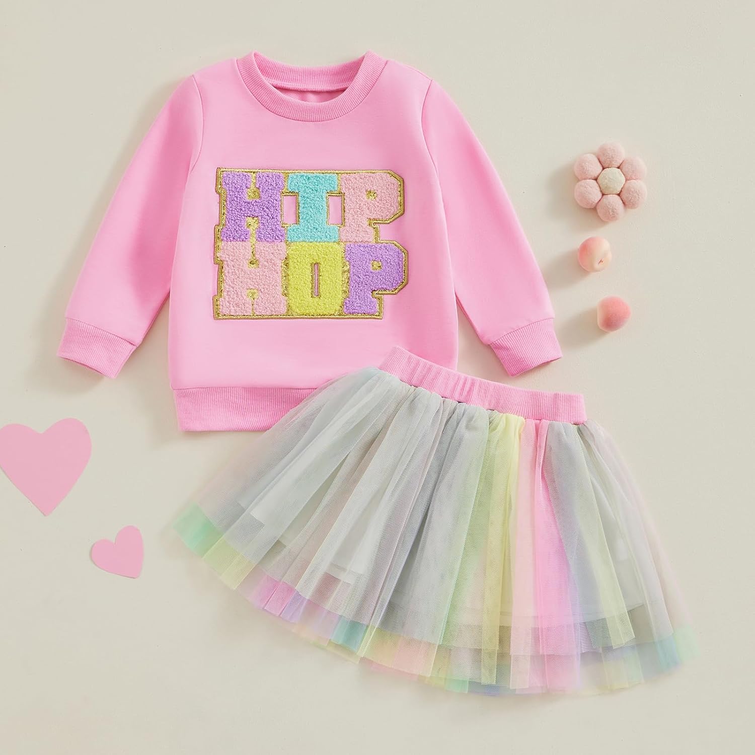 Toddler Easter Outfit Baby Girl Easter Shirt Dress Long Sleeve Sweatshirt and Tulle Skirts Little Girls Clothes - Image 3