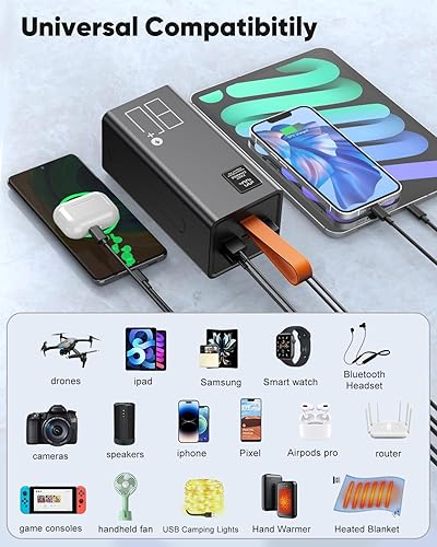 Miniatura 6 de Cargador portátil de 80000 mAh de alta capacidad, 30 W PD y QC 3.0 de carga rápida, 5 salidas y 2 entradas USB-C, paquete de batería con pantalla