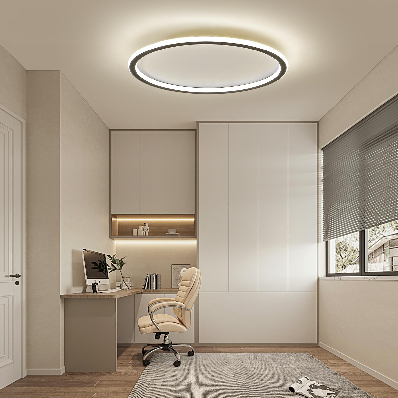 Mikeru Plafoniera LED, diametro 60 cm, rotonda, moderna, 3000 K, luce bianca calda, colore nero, acrilico, per soggiorno, camera da letto, cucina, sala da pranzo, illuminazione a LED a risparmio