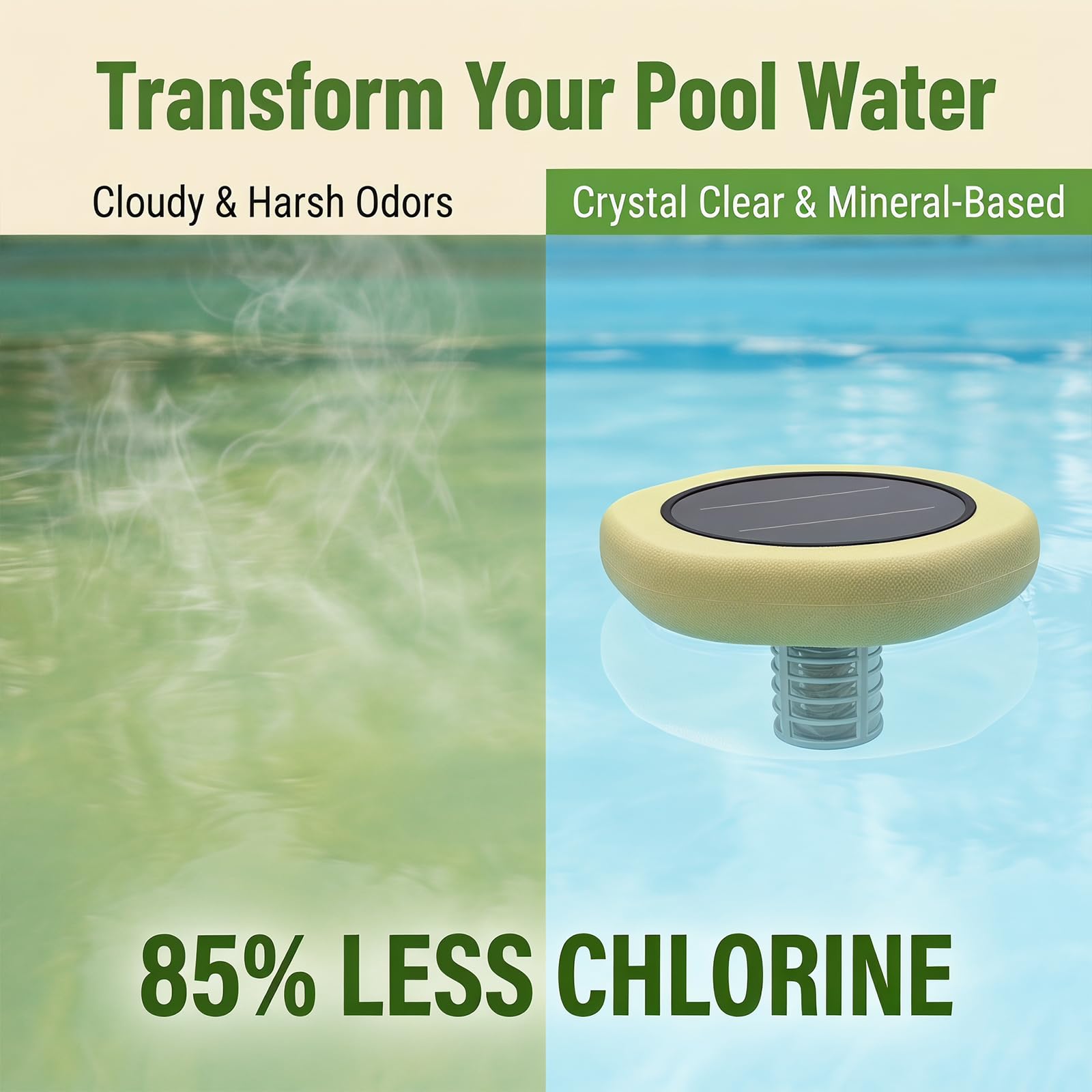 Accesorio de mantenimiento de piscina flotante alimentado por energía solar con ánodo de cobre reemplazable, flotador duradero para piscinas sobre el suelo, enterradas y de agua salada, kit completo
