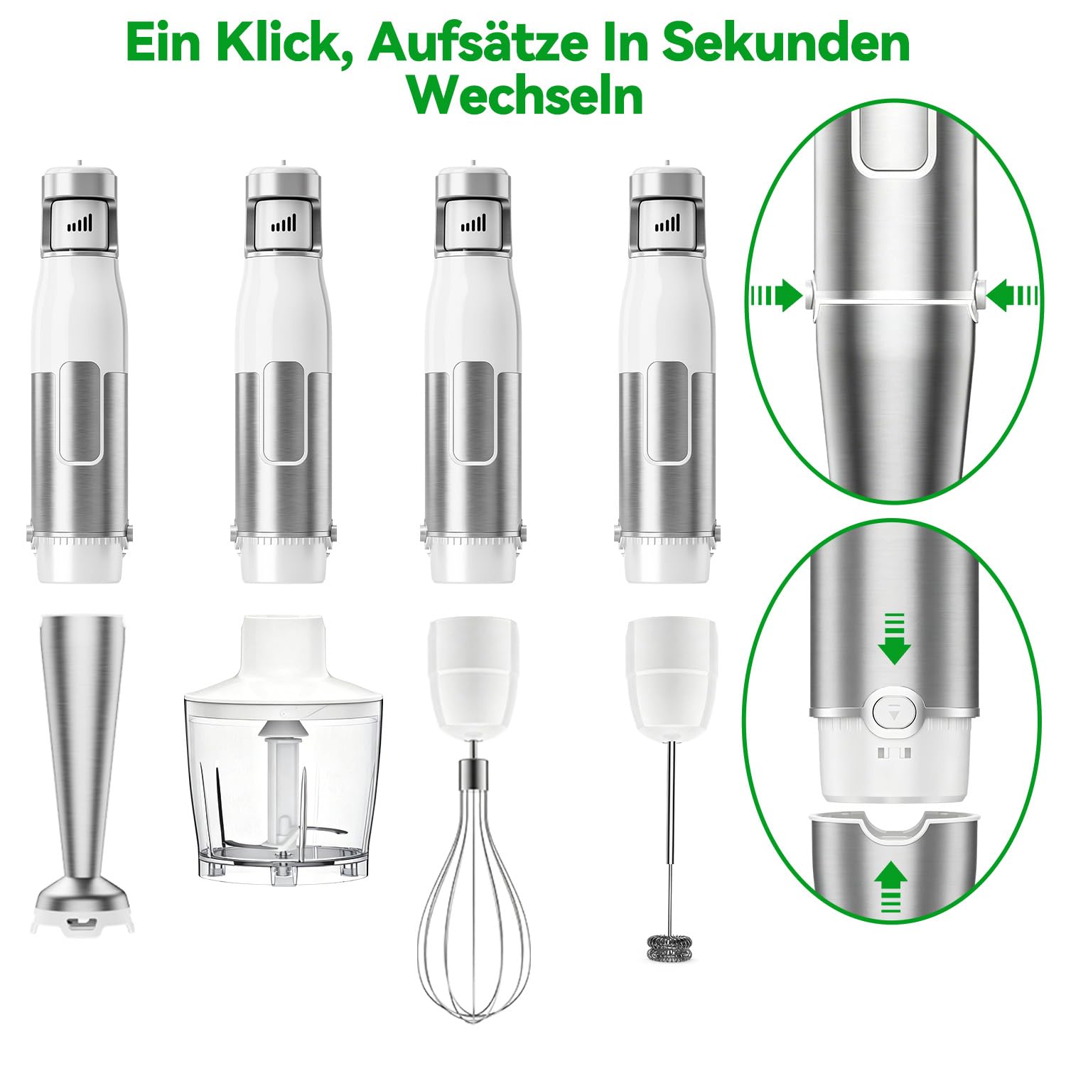 Stabmixer Set 5 in 1, 1100W Pürierstab Elektrisch, Edelstahl Hand Blender