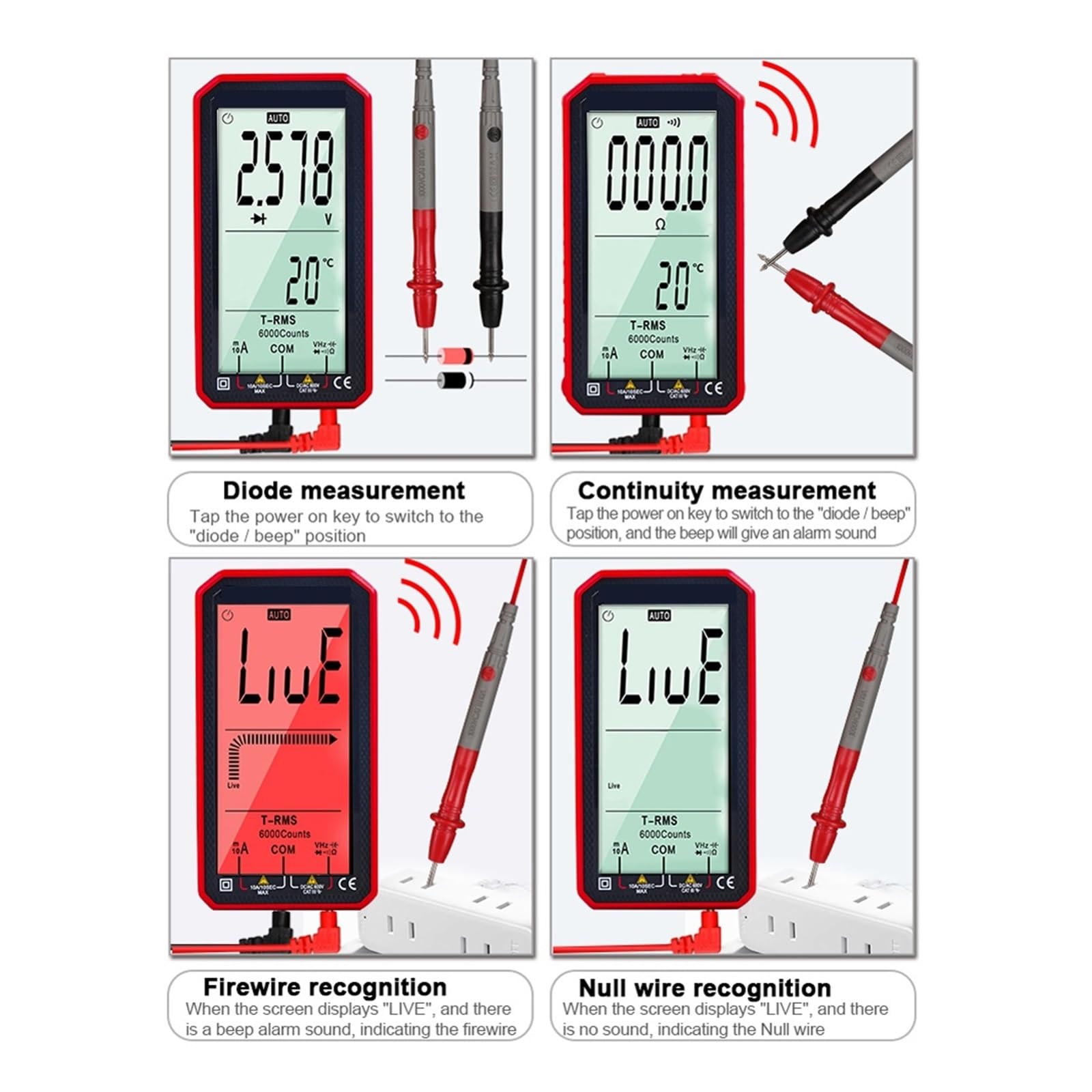 Multimetro Digitale Intelligente AC DC Tensione Corrente Resistenza Capacità Tester Multitester True-RMS NCV Tester(A3009 PRO)