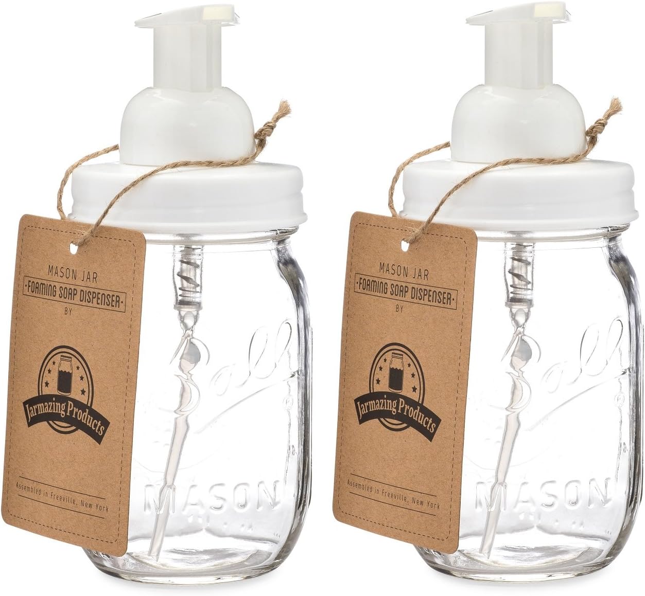 Jarmazing Products Mason Jar Foaming Soap Dispenser – White – with 16 Ounce Ball Mason Jar - Two Pack! - Image 3