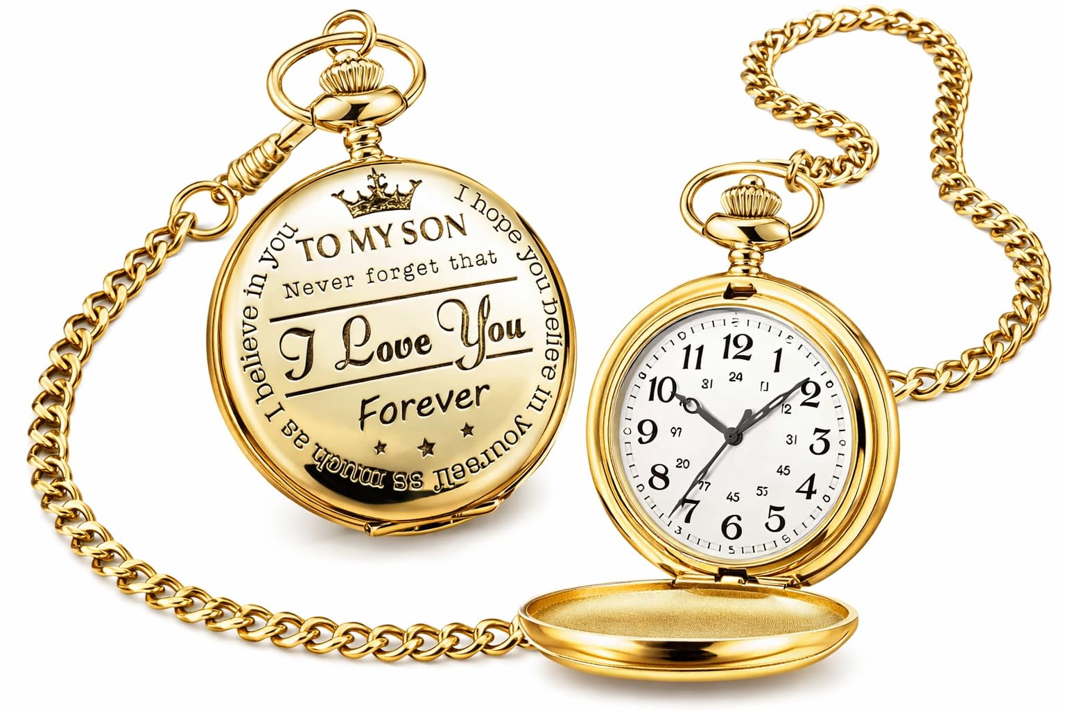 ‘to My Son’ Pocket Watch – Classic Vintage Fob Watch with Chain – Quartz Pendant Timepiece – Wedding Meaningful Gift for Son – Retro Keepsake for Him-image-10