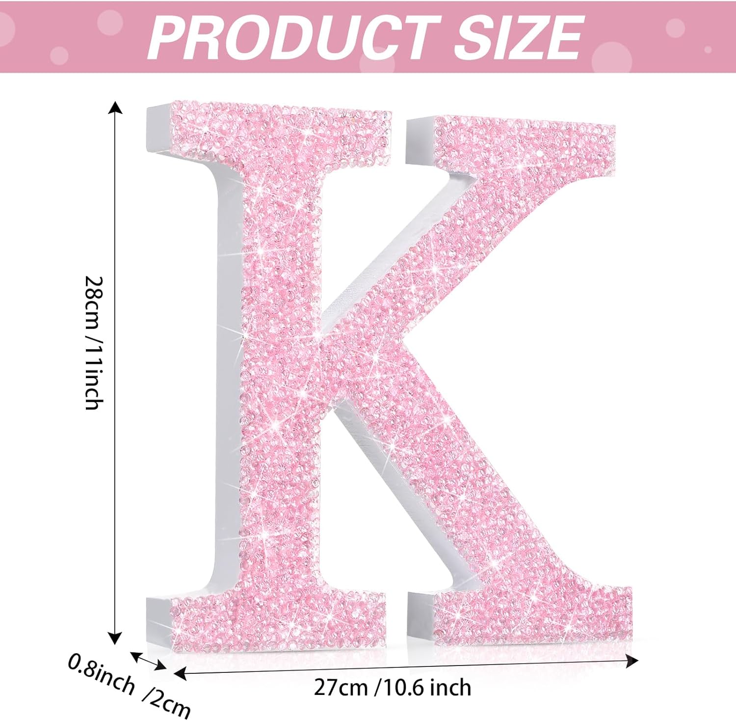 Qunclay Pink Crystal Diamond Letter Wall Decor, Glitter Wooden Bling Letters with Screws & Hooks, Standing Letters for Bedroom Vanity Table Y2k Mcbling Birthday Party Decor(Letter K,12''l X 12"w)