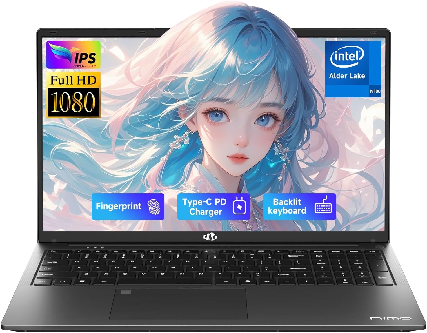NIMO 17.3" IPS FHD-Student-Laptop- 8GB RAM 256GB SSD, Intel Pentium 4 Cores N100(Beat i3-1115G4, Up to 3.4GHz) Computer with 65W Type-C 2 Years Warranty Fingerprint Backlit Keyboard Wi-Fi 6 BT5.2