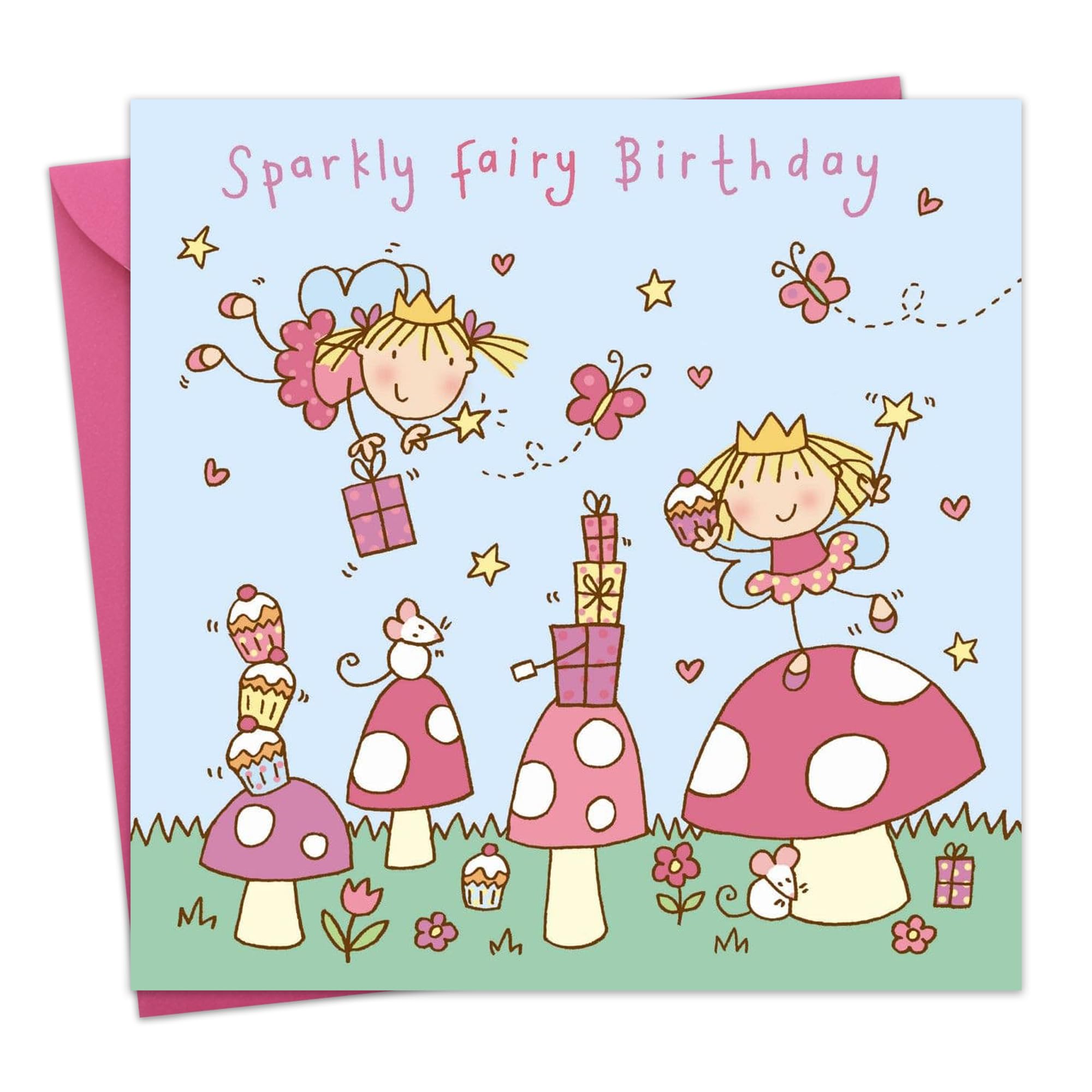 WBdesignz Biglietto Di Compleanno Per Bambina - Formato DIN A6, Design Principessa Con Palloncino, Colori Pastello, Carta Premium 300g/m² Con Busta Kraft