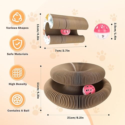 Miniatura 3 de 2PCS Interactive Cat Scratch Toys & Cat Scratching Board with A Ball,Foldable Recyclable Accordion Cat Scratcher with Different Shapes,Magic Kitten
