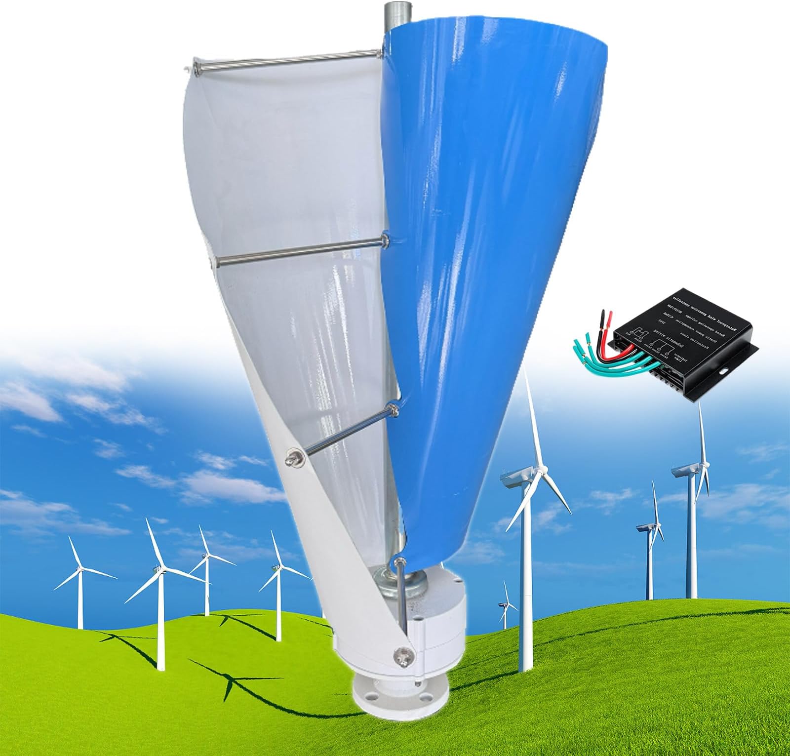 12000W Wind Turbine Helix Generator Kit, Maglev Shaft Wind Turbine Generator, Vertical Windmill 3-Phase Wind Power Turbine, for Household Power Supply, Road Infrastructure,D-12V