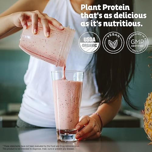Miniatura 2 de KOS Proteína vegana en polvo, fresas y crema USDA orgánica - Mezcla de proteína de guisante baja en carbohidratos, superalimento a base de plantas