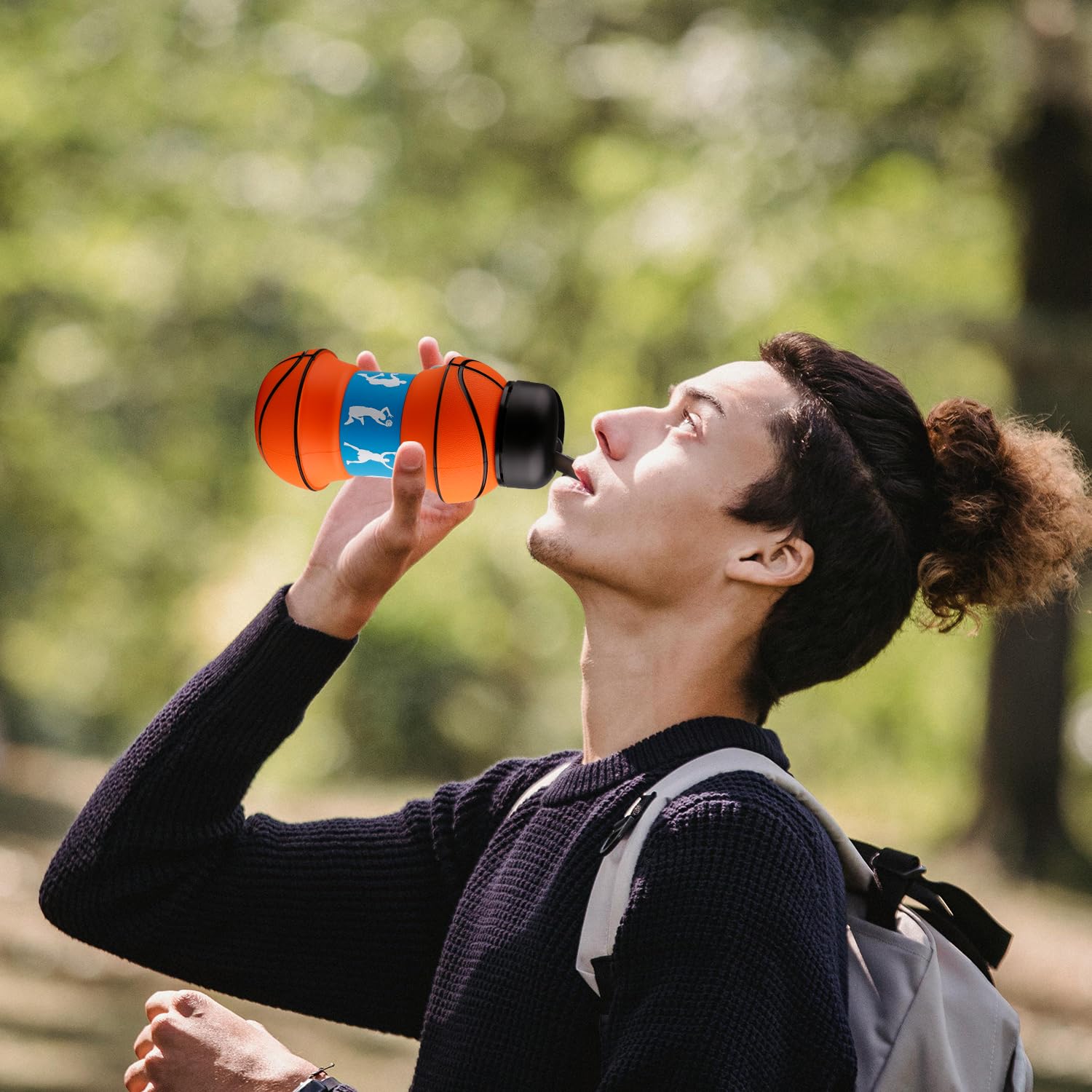 Thyonta 550ml Silicone Collapsible Ball-Shaped Water Bottle Leak-Proof and Impact-Resistant Design Portable and Durable Sports Cup for Outdoor Activities (Basketball) - Image 3