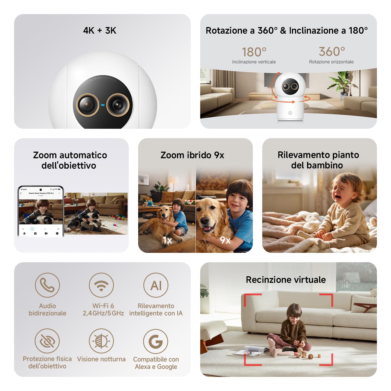 XIAOMI C701 Pro Telecamera di Sicurezza da Interni 4K+3K a Doppia Lente