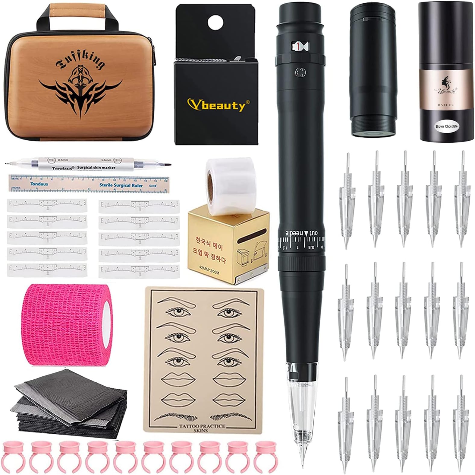 Permanent Eyebrow Makeup Tattoo Pen Kit for Eyebrow Lip Eyeliner Tattoo Machine with 700mAh Wireless Battery 15 pcs Cartridge Needles Microblading Supply(Black Tattoo Kit)