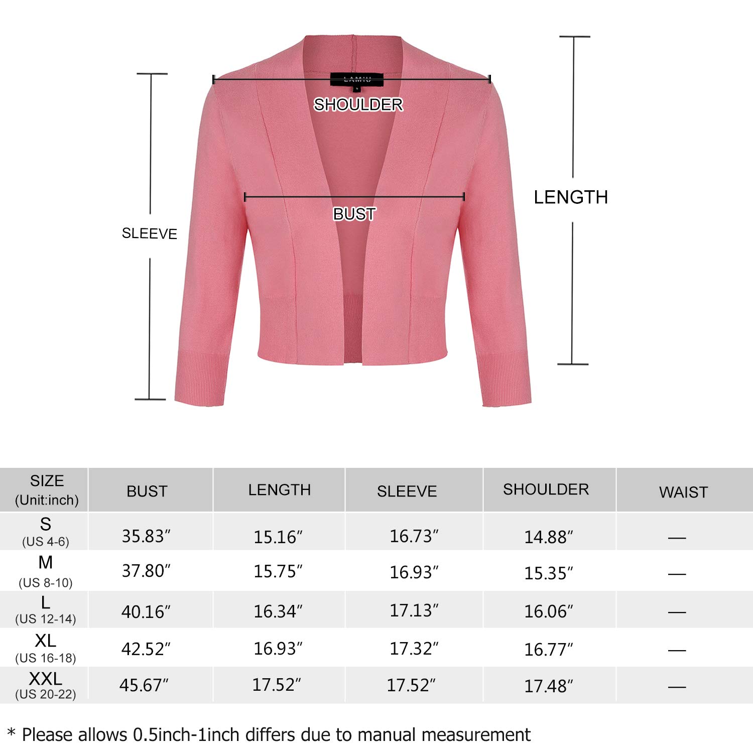 Mintilimit - Chaqueta de punto para mujer (manga corta, 3/4, con botón de bolero)
