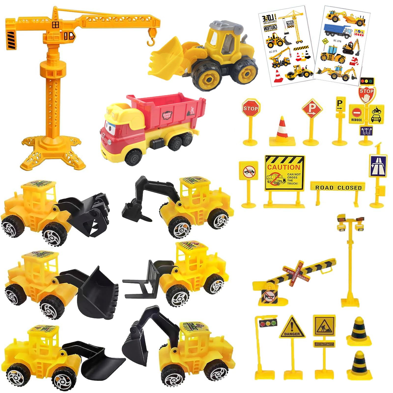 18-tlg. Baustellen-Kuchendeko Set - Bagger, Verkehrsschilder & Cake Topper Für Kindergeburtstage