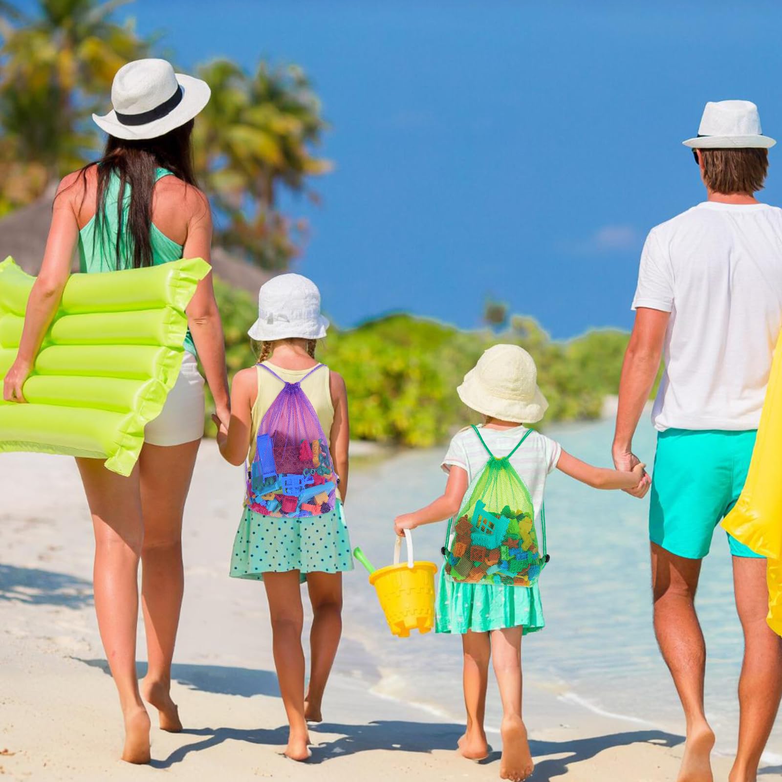 Torba na zabawki plażowe, 2 szt. siateczkowe torby podróżne z rzemieniem na piasek, torba na muszelki do zbierania muszelek na plaży, torby na zabawki na plażę, niezbędne rzeczy na wakacje na plaży