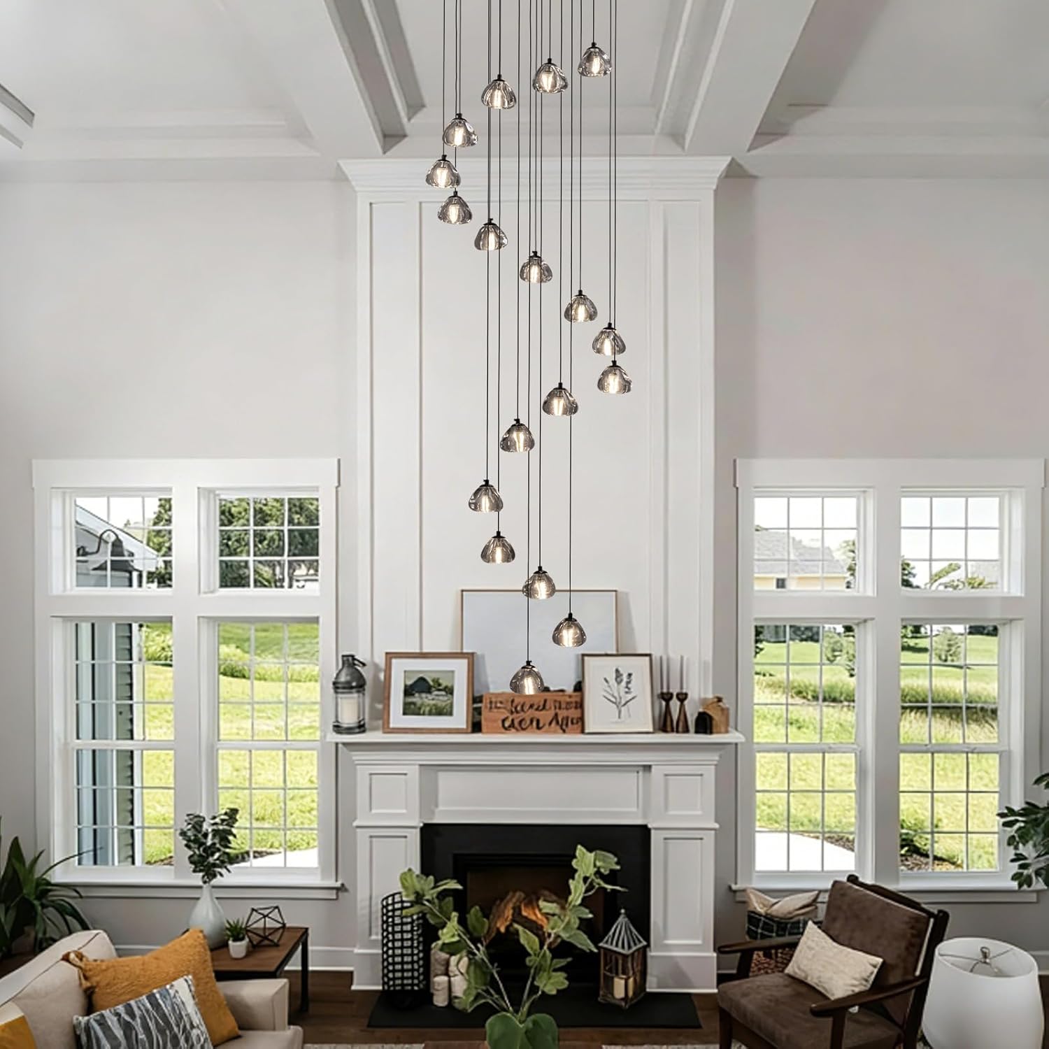 SNZ Modern Crystal Chandelier for Staircases, 18-Light High Ceiling Chandelier, 118" Long Adjustable Ceiling Light for Entrance, Large Chandeliers for High Ceilings, Hallway Entryway