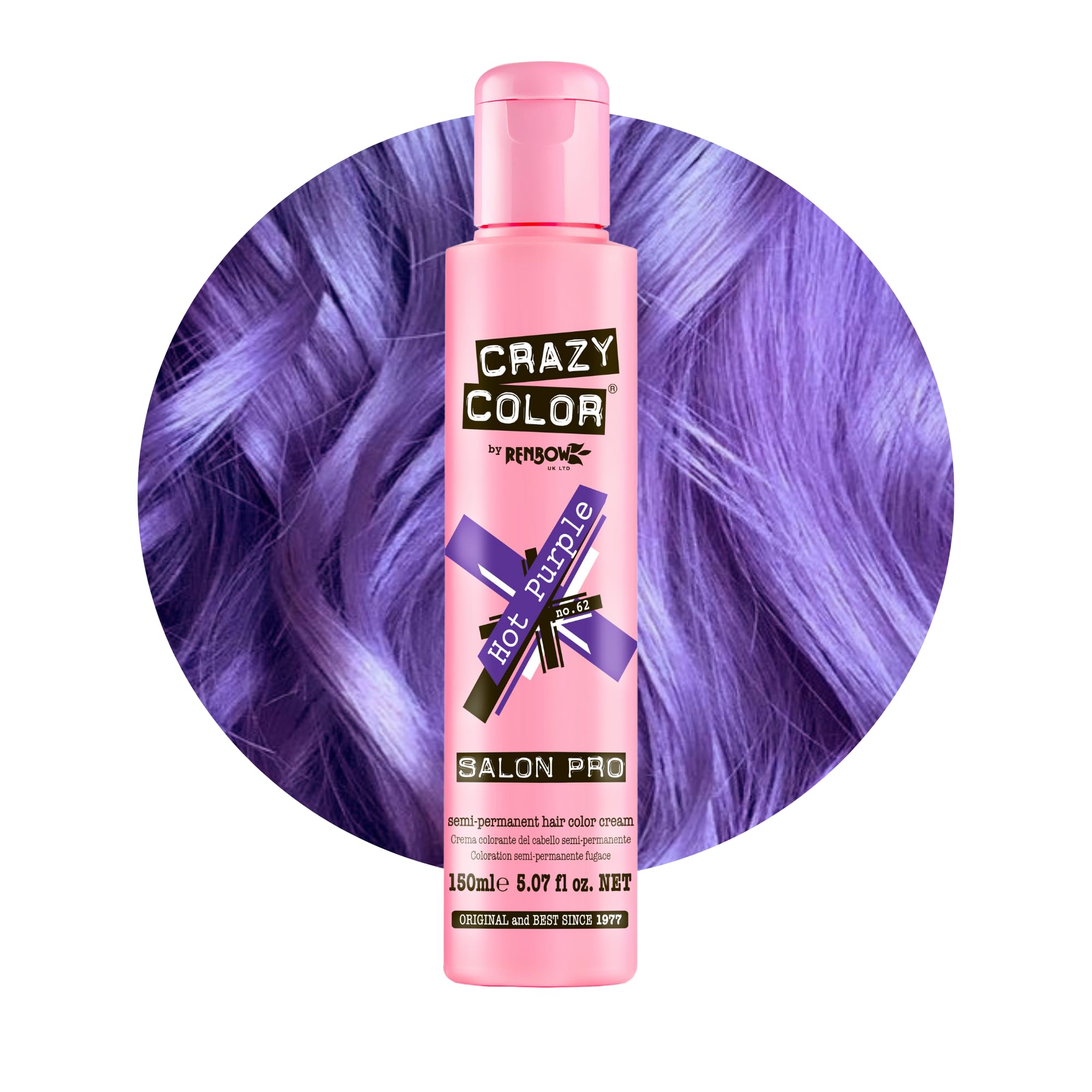 Crazy Color Hair Dye - Vegan and Cruelty-Free Semi Permanent Hair Color - Temporary Dye for Pre-lightened or Blonde Hair - No Peroxide or Developer Required (HOT PURPLE)