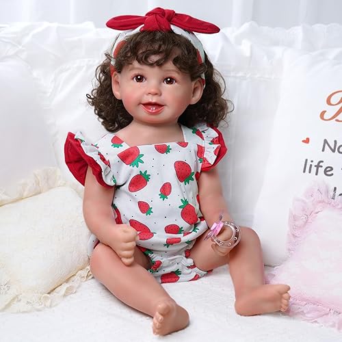 Miniatura 7 de JIZHI Ropa de muñeca Reborn para muñeca de bebé de 17 a 22 pulgadas, ropa de fresa con chupete para niña recién nacida
