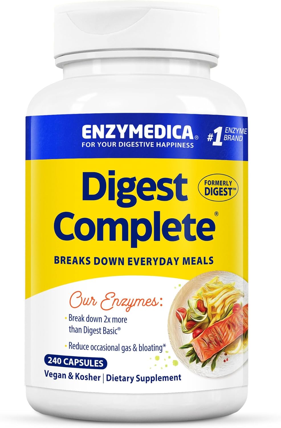 Enzymedica Digest, Full-Range, Everyday Digestive Enzymes, Offers Fast-Acting Gas & Bloating Relief, 240 Count